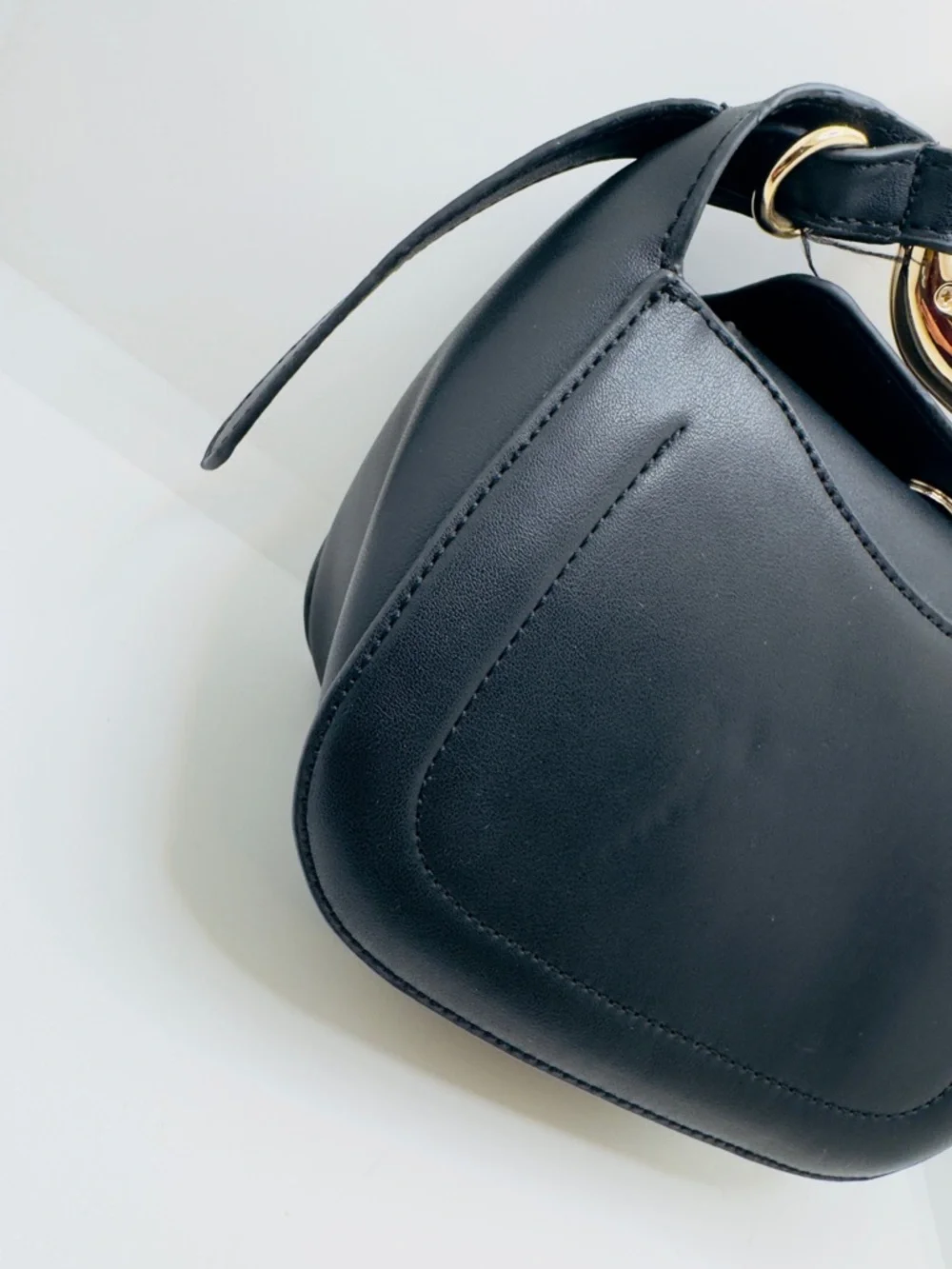 Fashionable Black Faux Leather Mini Hobo with Gold Handle